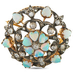 Antique 14K Yellow Gold Diamond and Opal Brooch