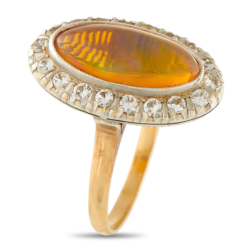 Exclusive 18K Yellow Gold Diamond and Fire Opal Ring