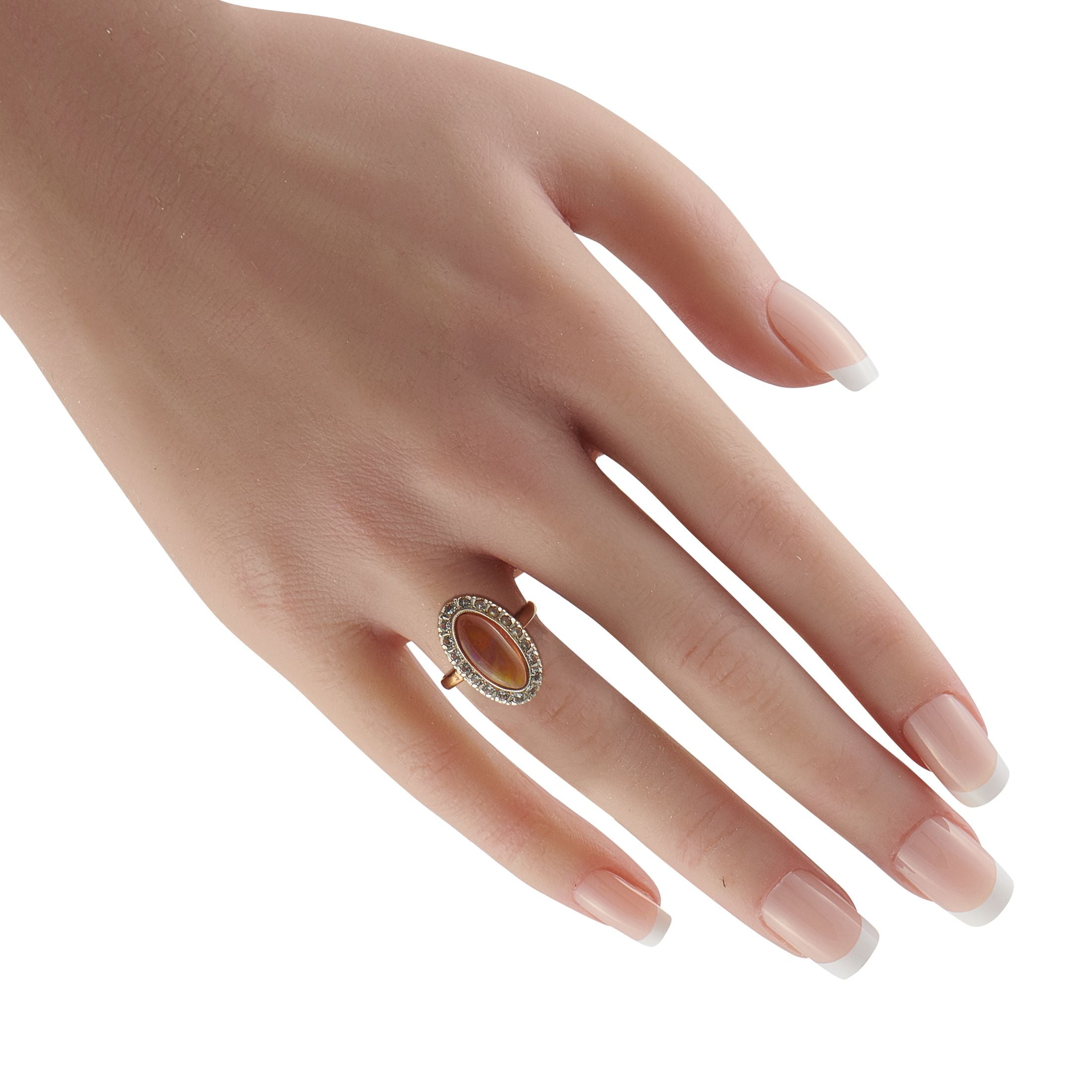 Exclusive 18K Yellow Gold Diamond and Fire Opal Ring