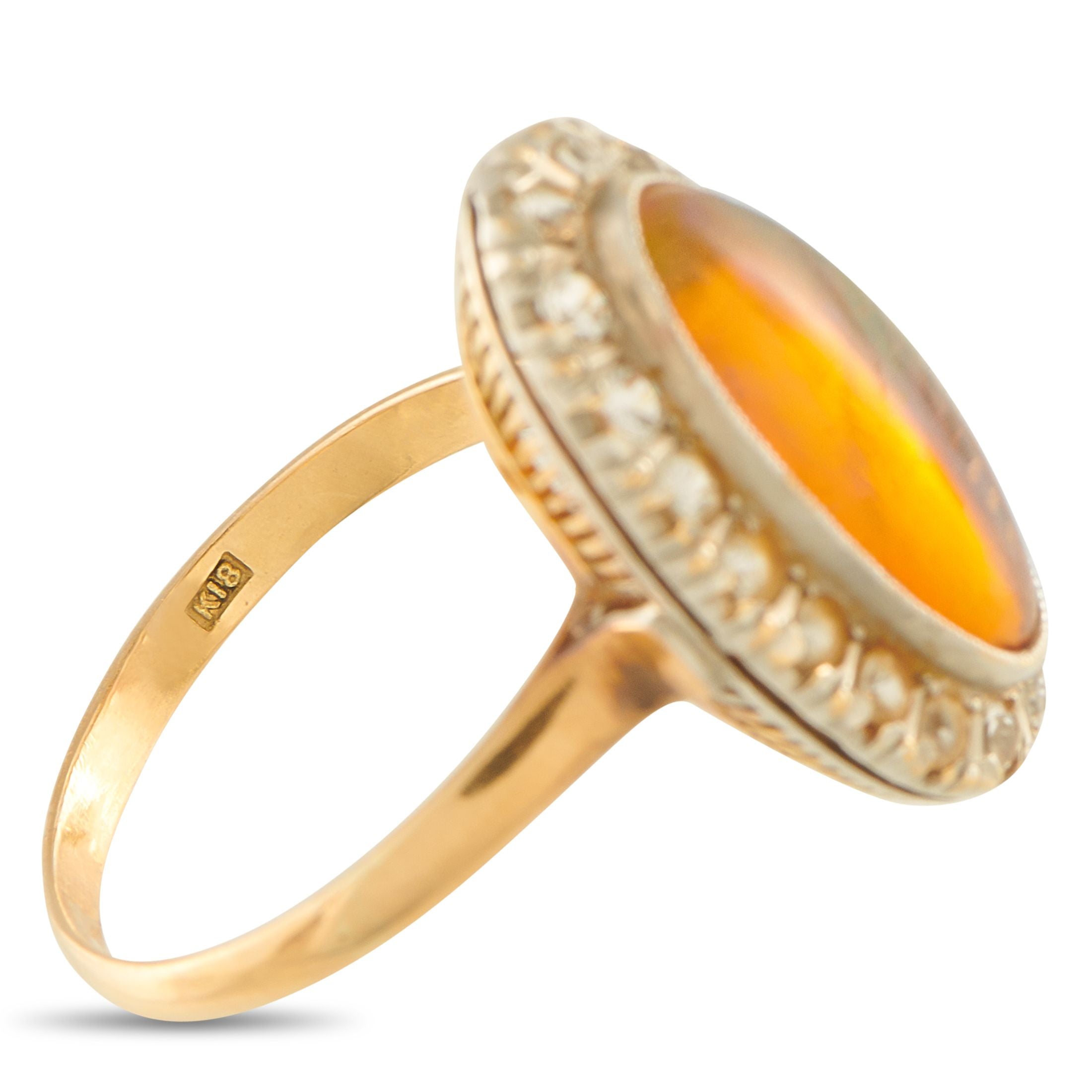 Exclusive 18K Yellow Gold Diamond and Fire Opal Ring
