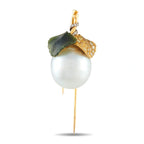 18K Yellow Gold 0.50ct Fancy Diamond, Nephrite Jade, and Baroque Pearl Brooch