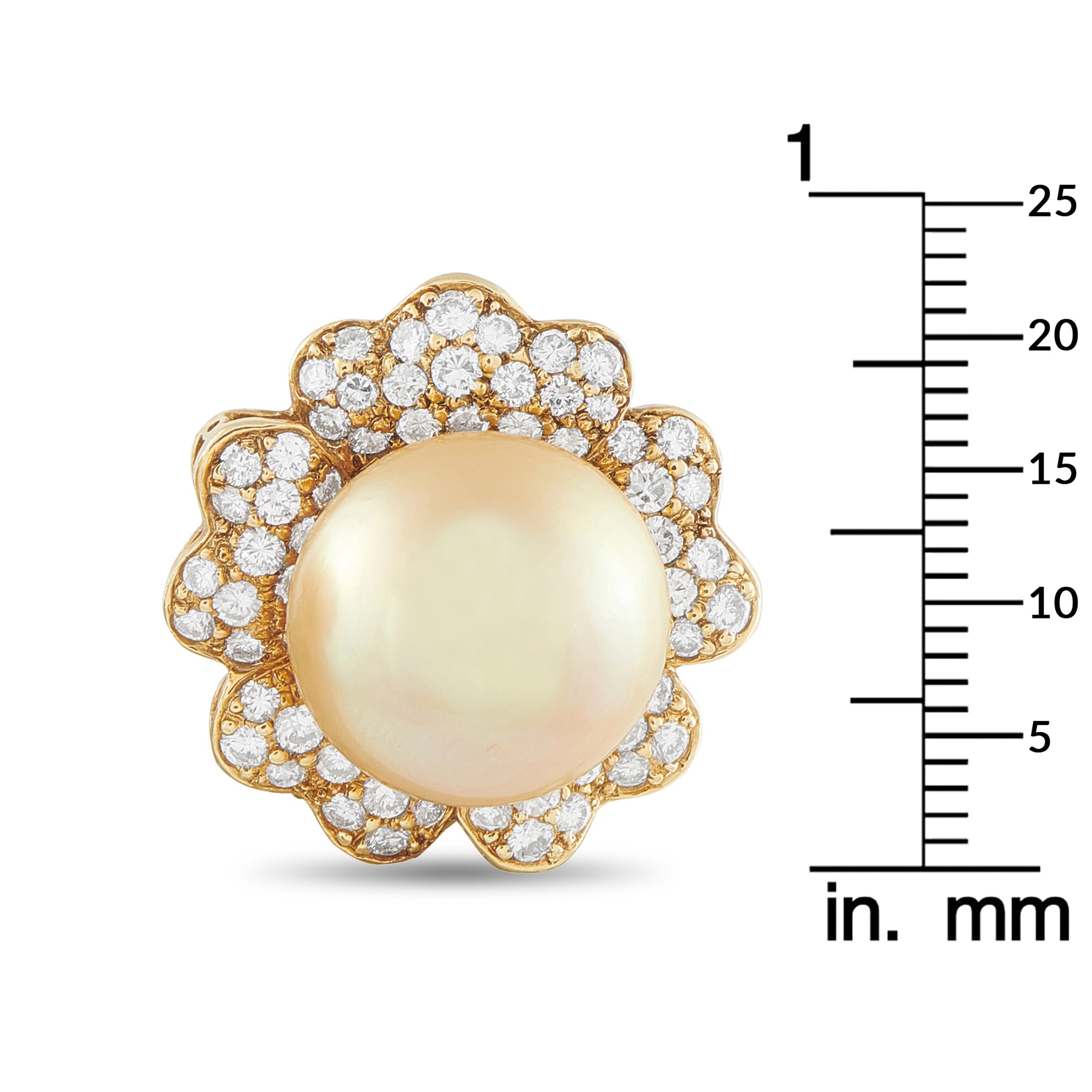 18K Yellow Gold 3.25ct Diamond and Golden Pearls Flower Earrings