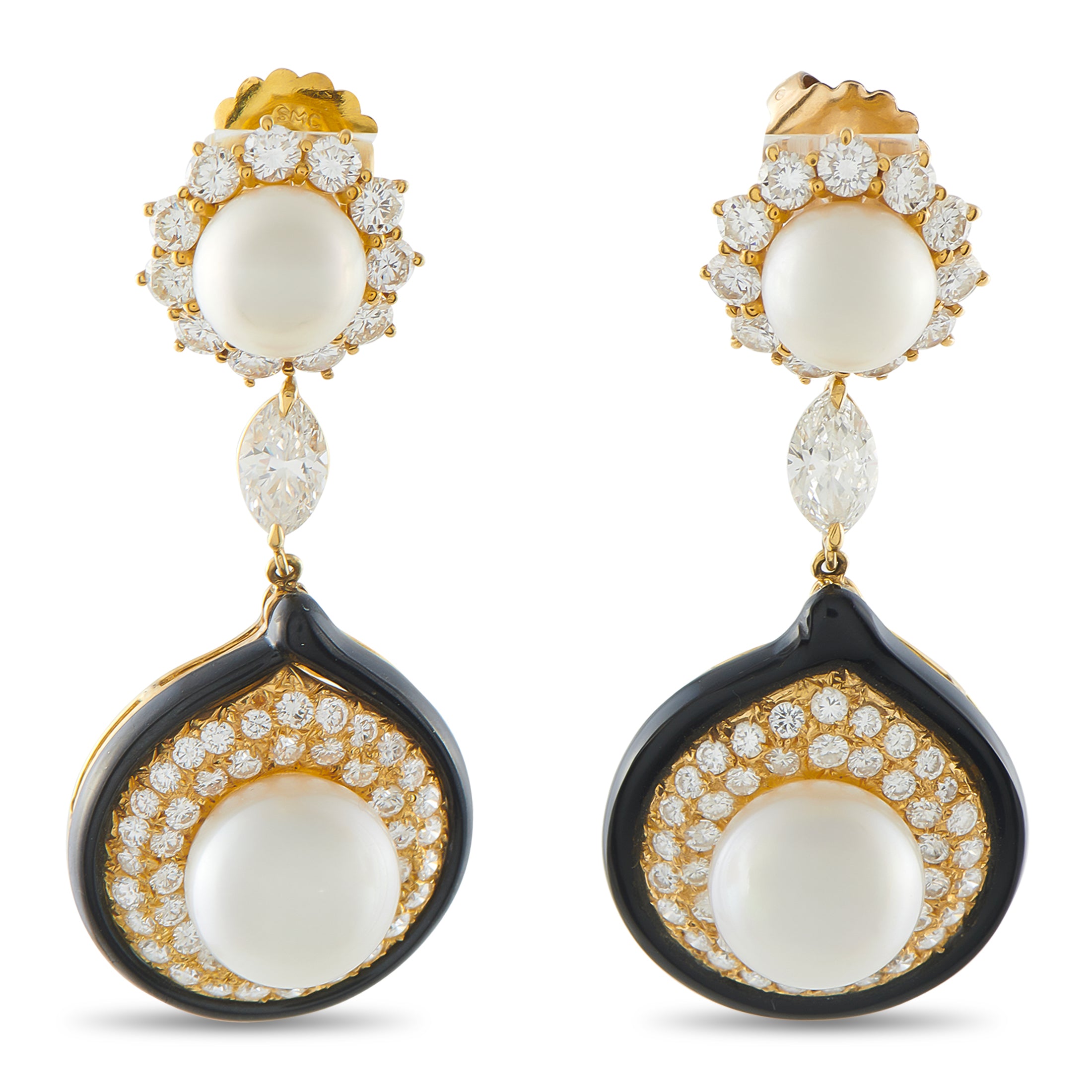 18K Yellow Gold 6.10ct Diamond and Pearl Earrings