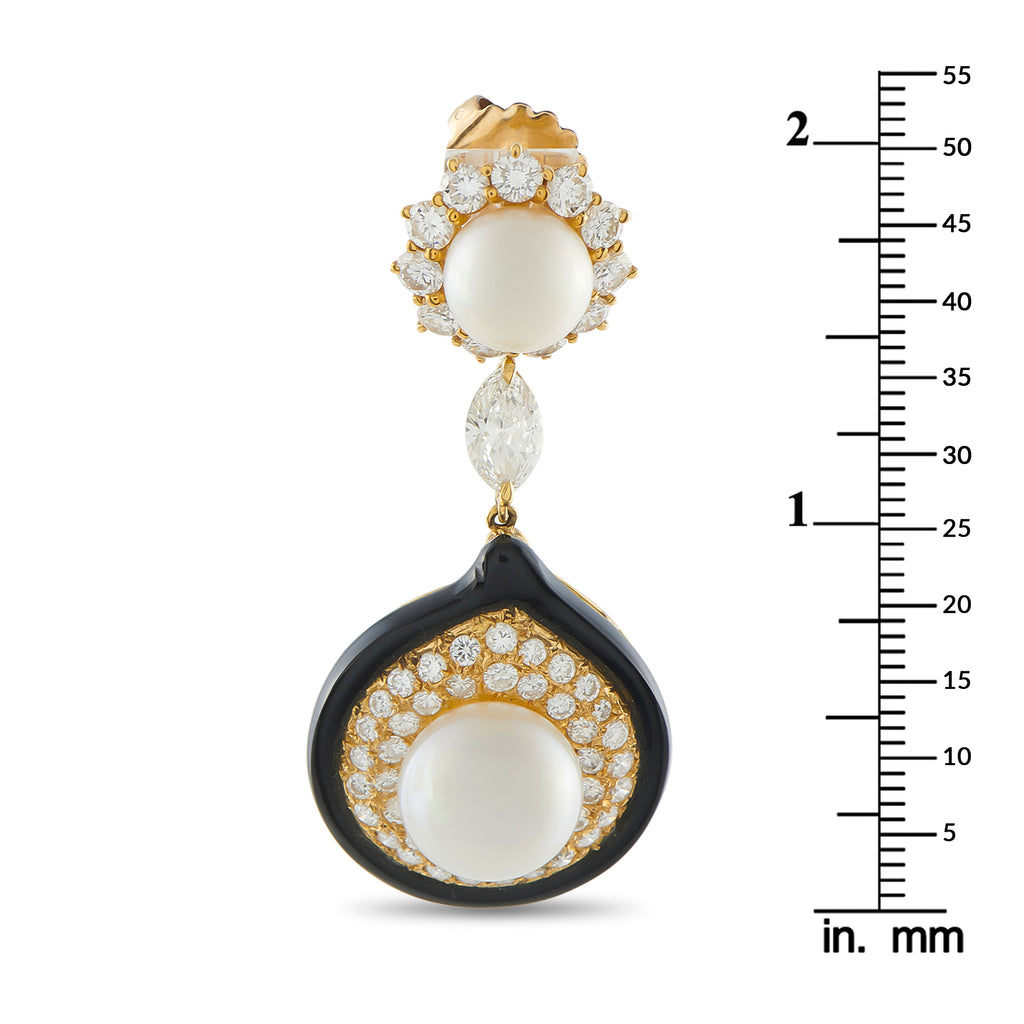 18K Yellow Gold 6.10ct Diamond and Pearl Earrings