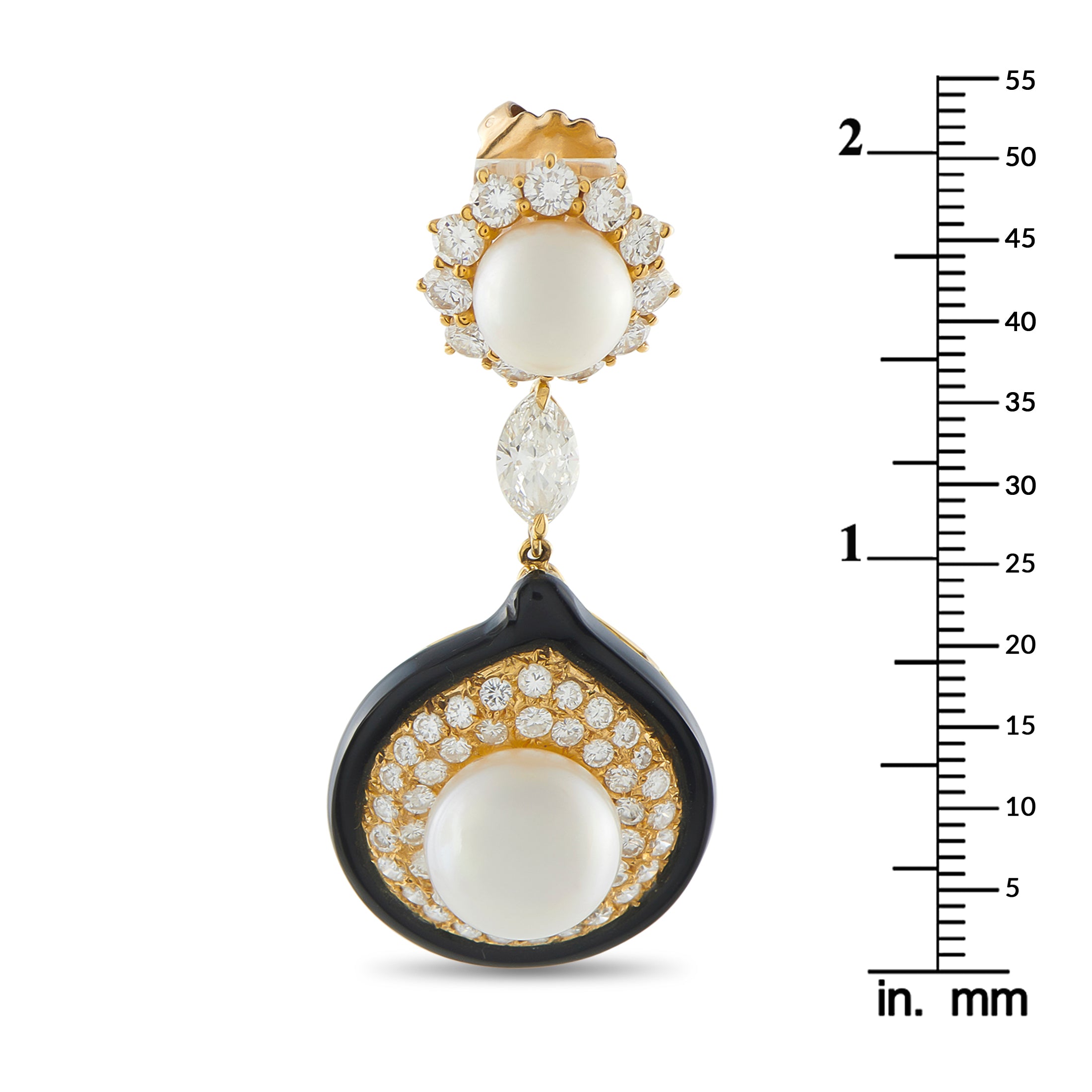 18K Yellow Gold 6.10ct Diamond and Pearl Earrings