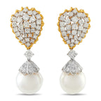 18K Yellow Gold 5.50ct Diamond and Pearl Earrings