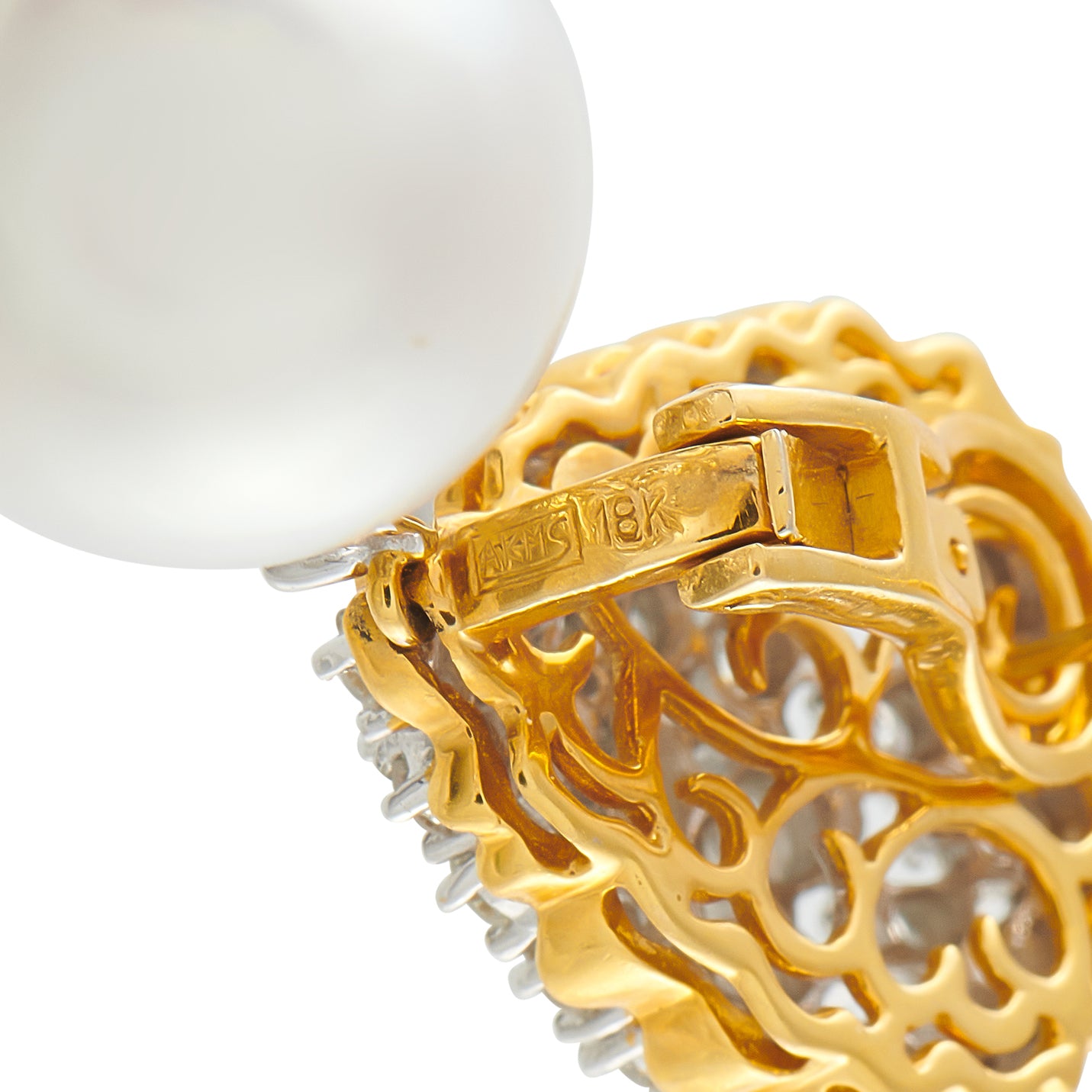 18K Yellow Gold 5.50ct Diamond and Pearl Earrings