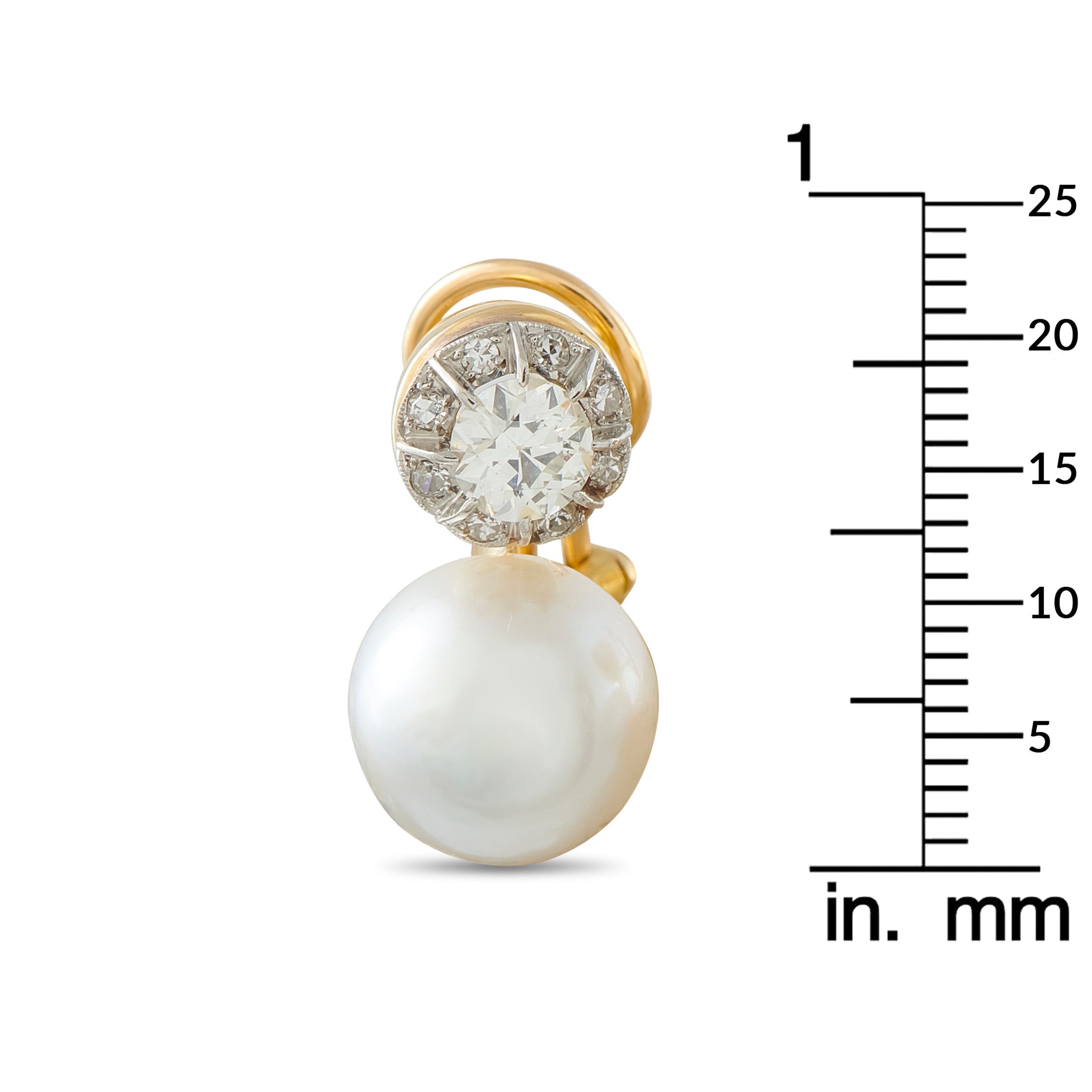 Antique 18K Yellow Gold 1.64ct Old-Cut Diamond and Pearl Earrings