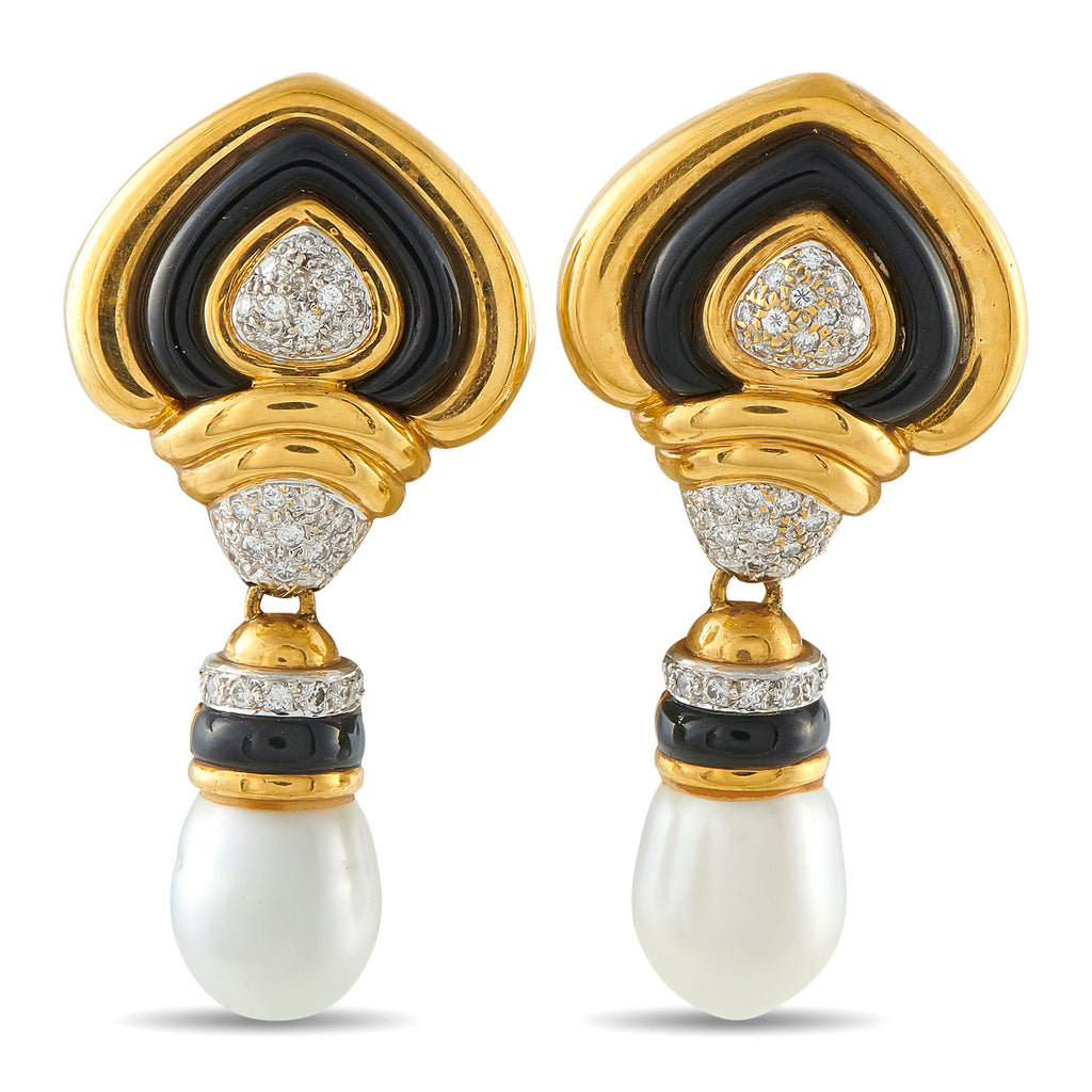 18K Yellow Gold 0.60ct Diamond and Pearl Drop Earrings