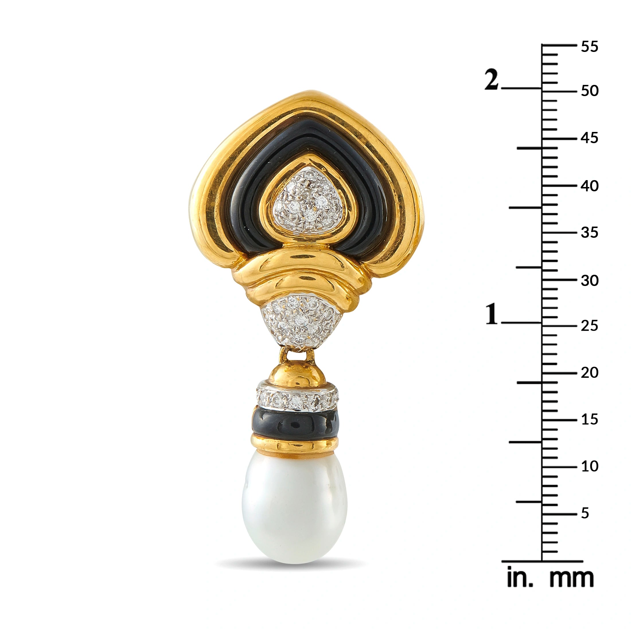 18K Yellow Gold 0.60ct Diamond and Pearl Drop Earrings