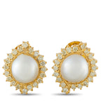 18K Yellow Gold 1.60ct Diamond and Pearl Cluster Earrings