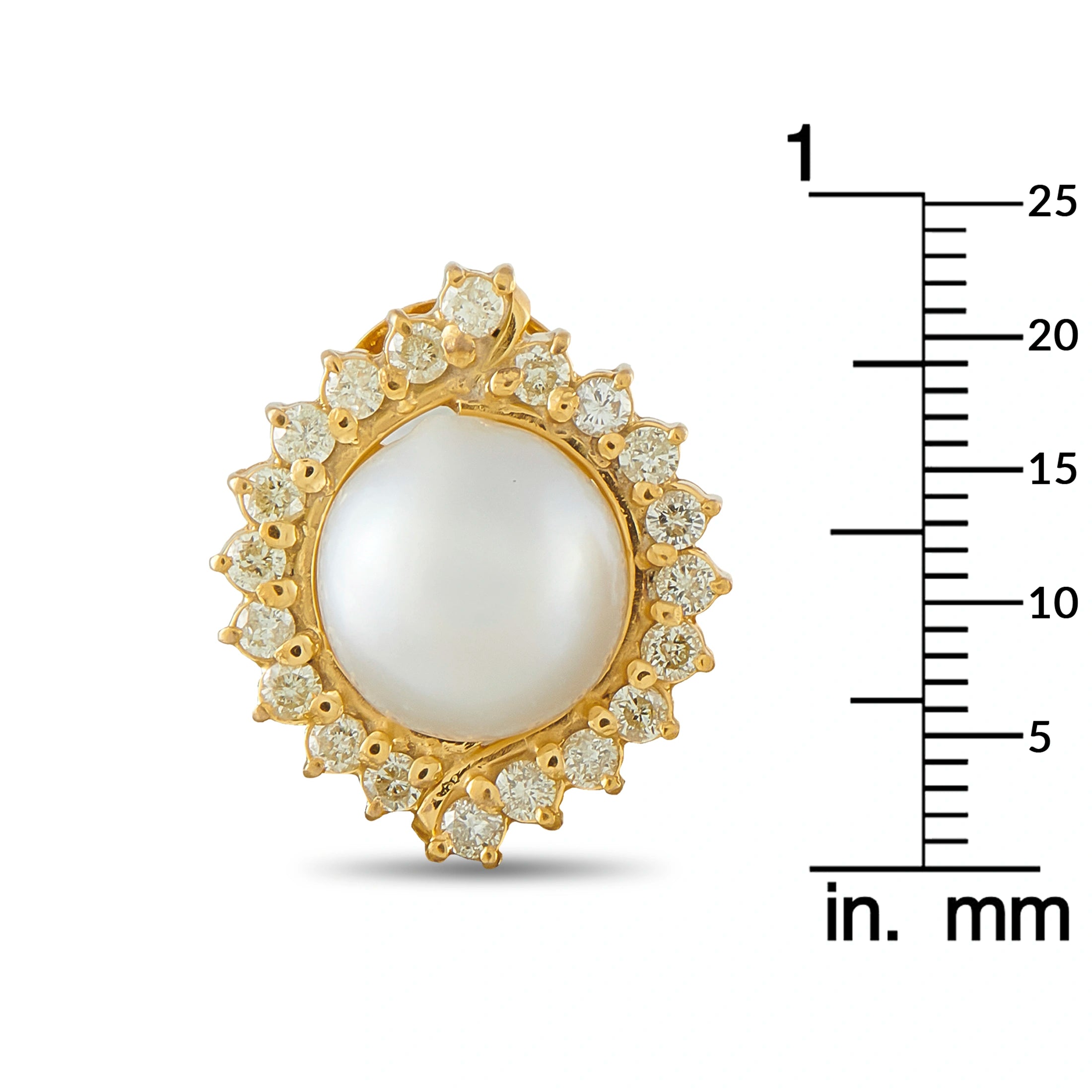 18K Yellow Gold 1.60ct Diamond and Pearl Cluster Earrings