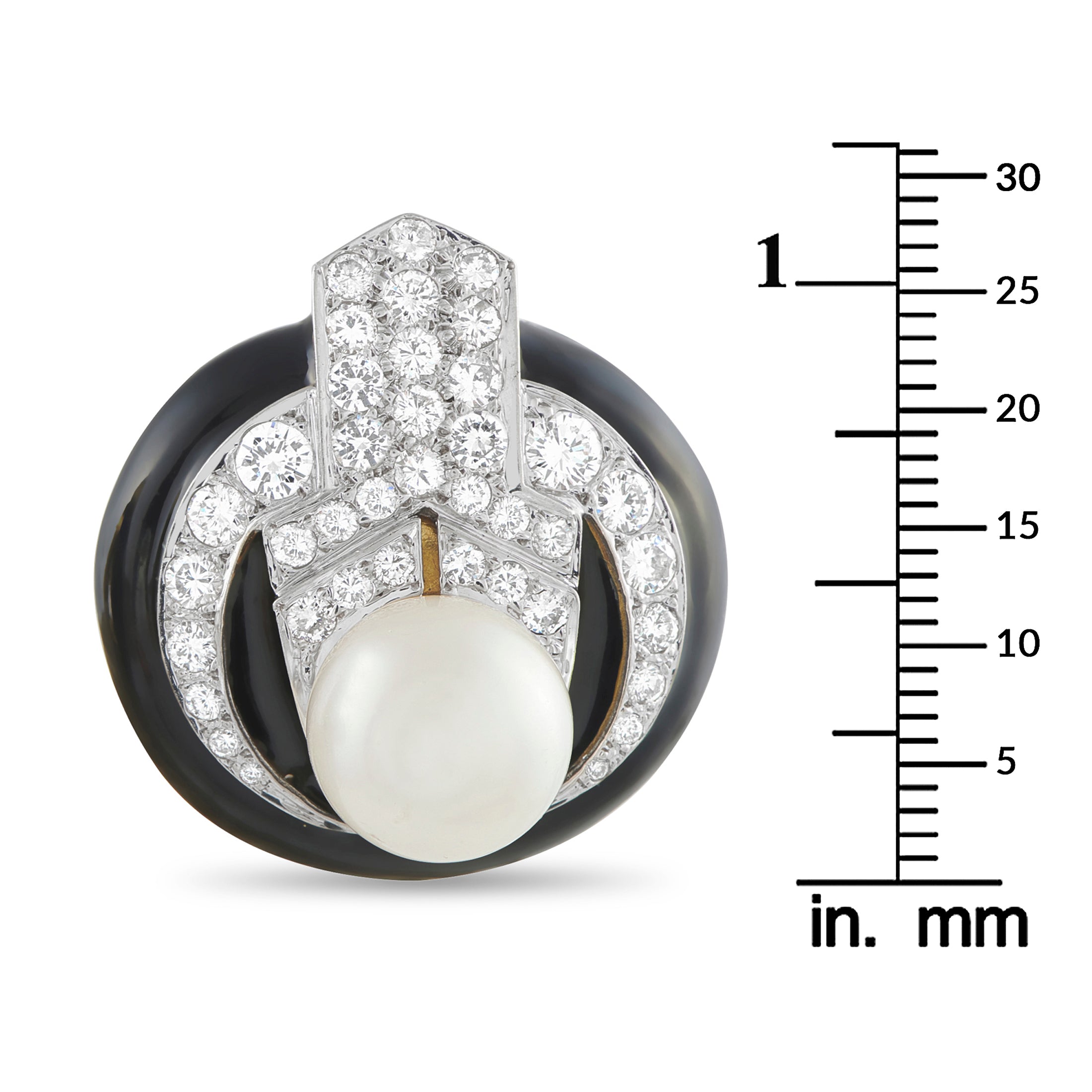 Exclusive 14K Yellow Gold 2.0ct Diamond and Enamel Pearl Clip-On Earrings