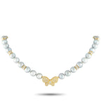 18K Yellow Gold 1.47ct Diamond and Pearl Butterfly Brooch