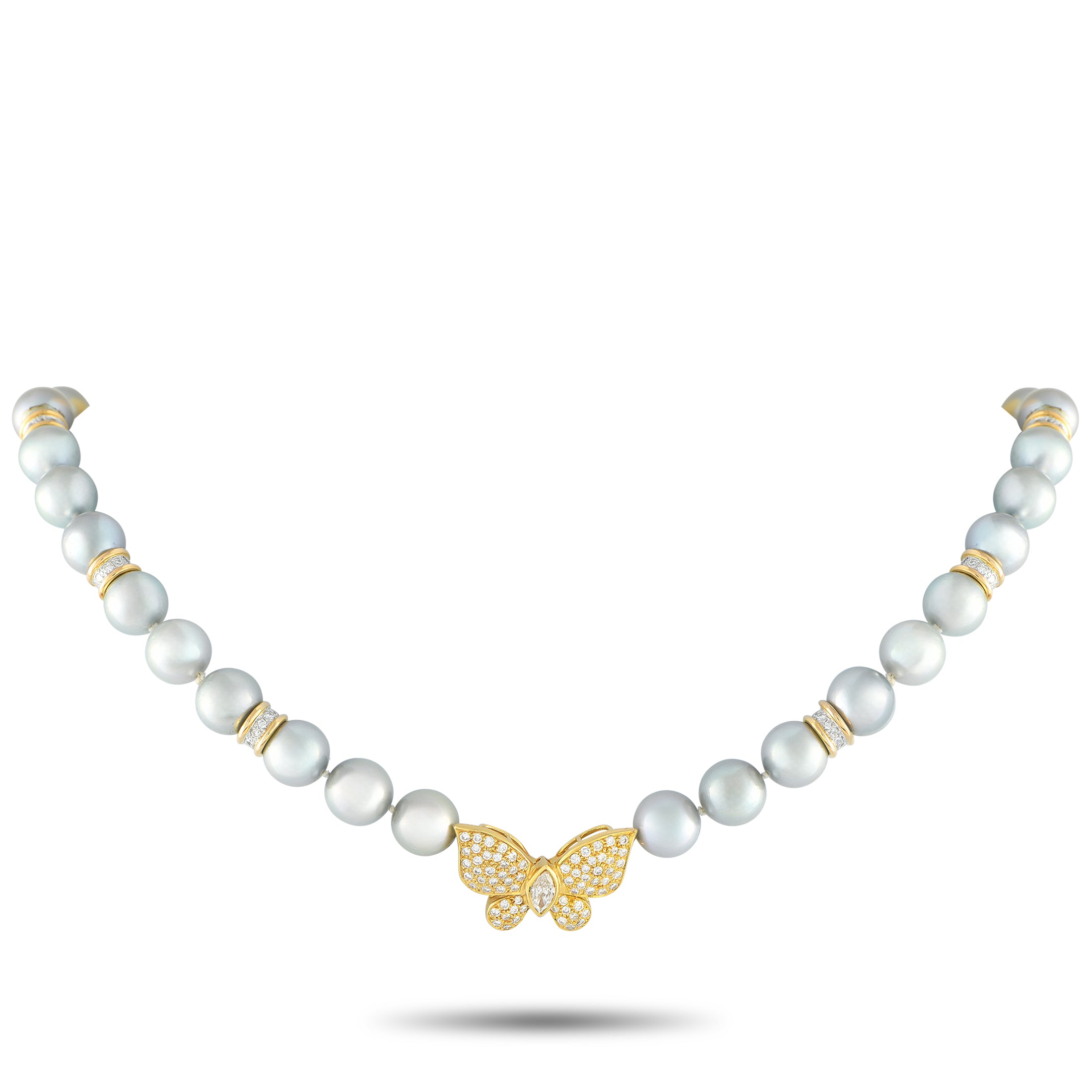 18K Yellow Gold 1.47ct Diamond and Pearl Butterfly Brooch