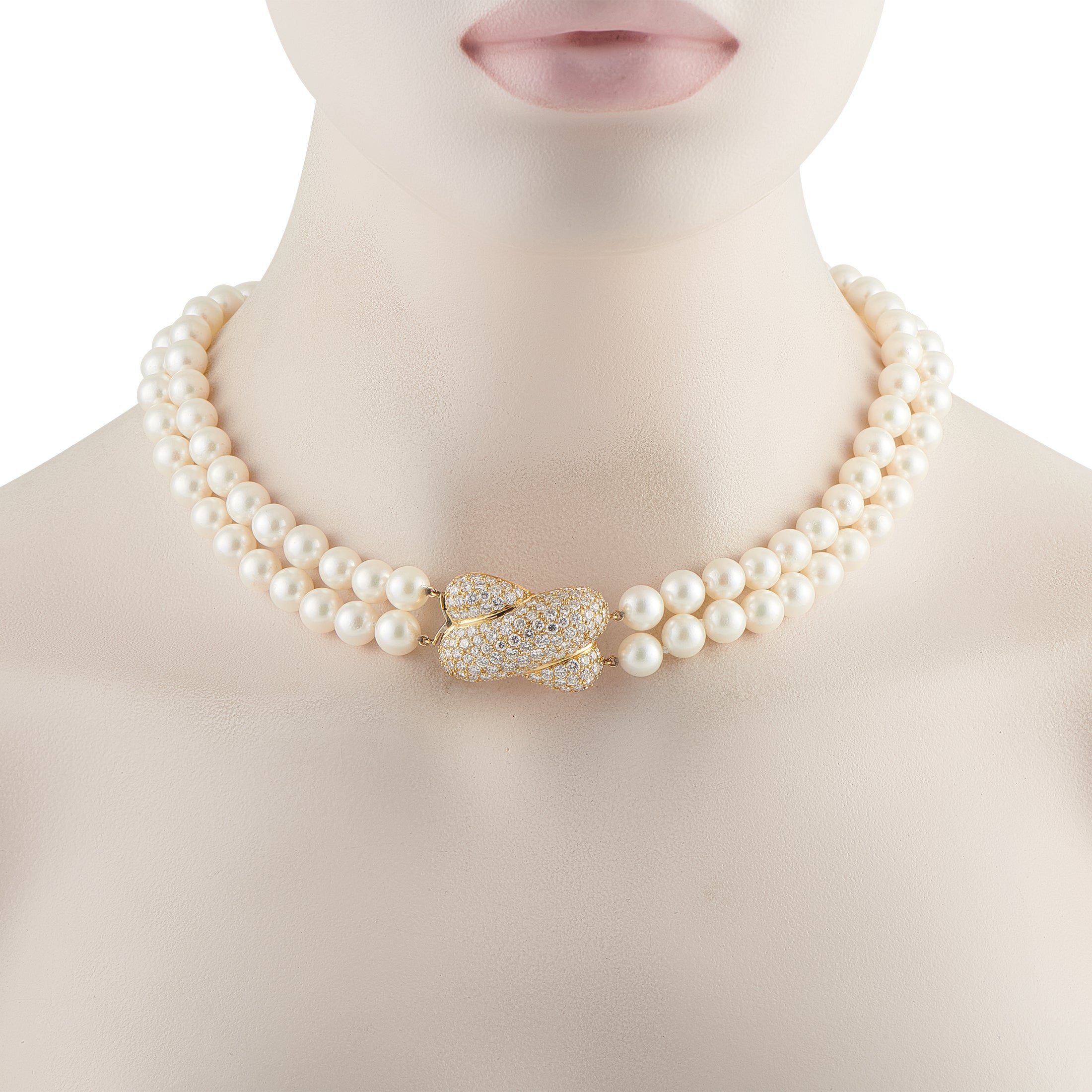 18K Yellow Gold 9.0ct Diamond and Pearl Necklace