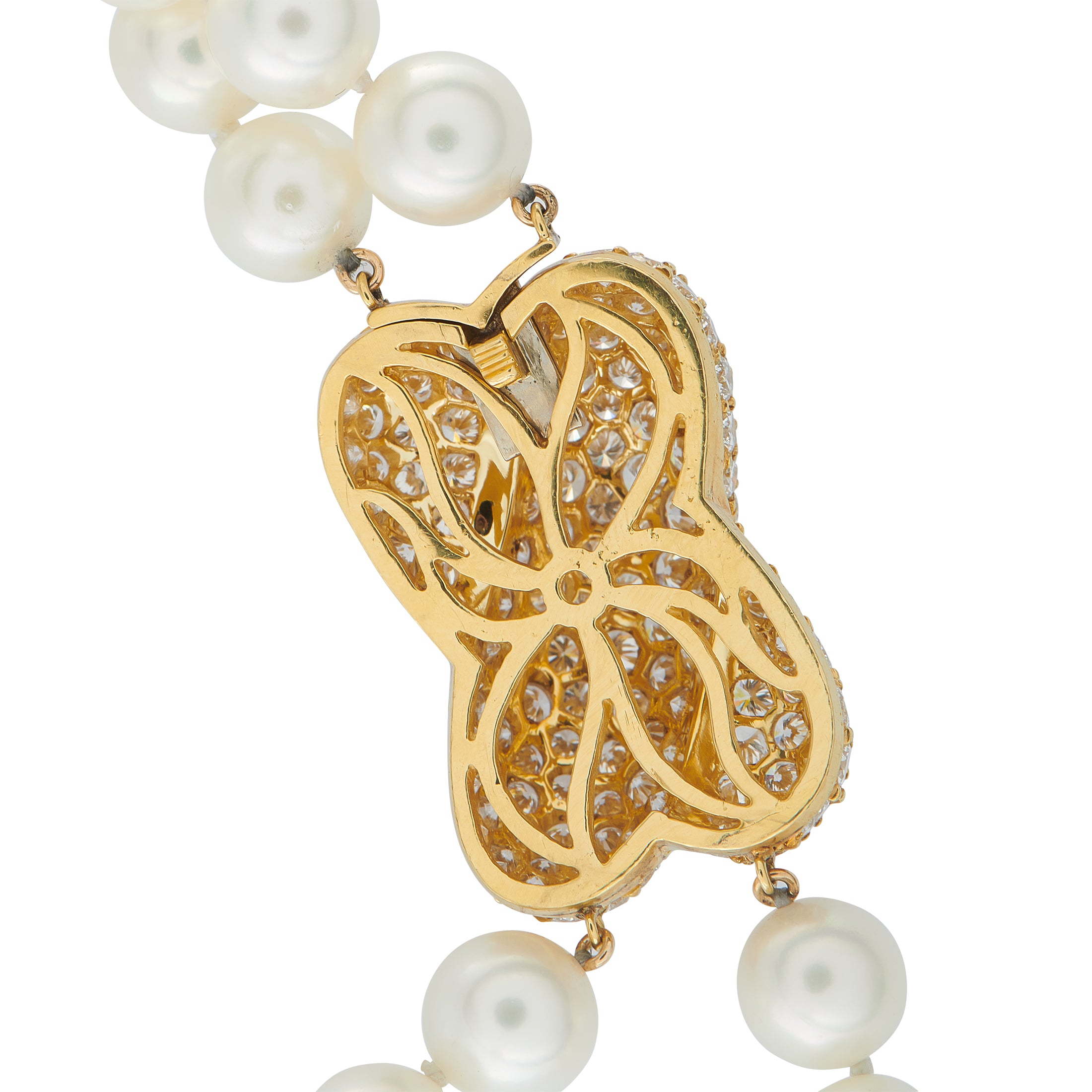 18K Yellow Gold 9.0ct Diamond and Pearl Necklace