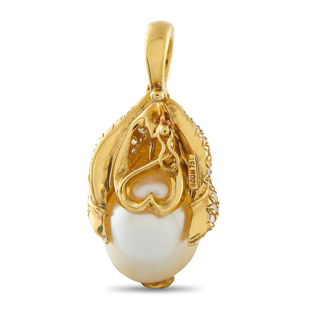 18K Yellow Gold 1.10ct Diamond and Pearl Pendant