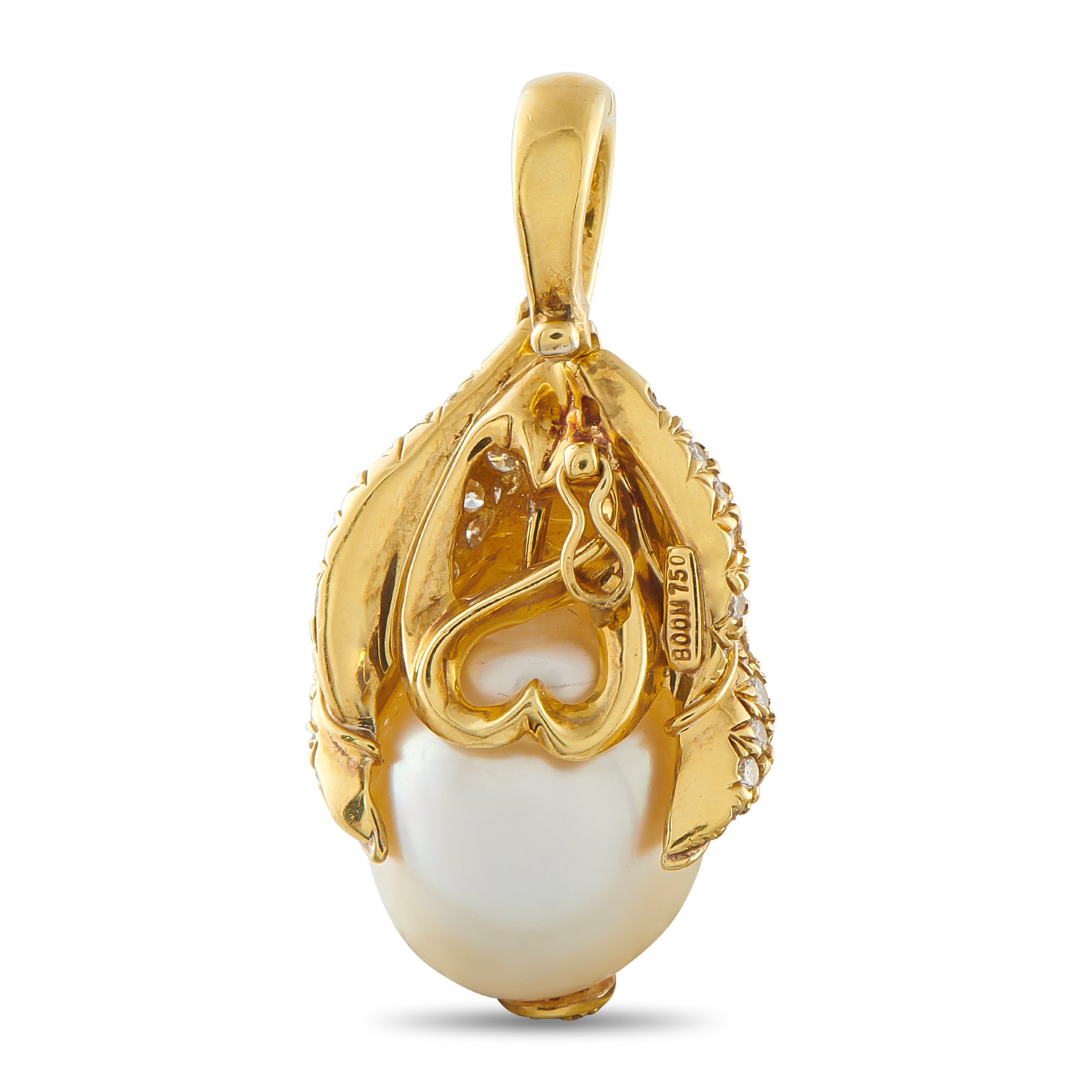 18K Yellow Gold 1.10ct Diamond and Pearl Pendant