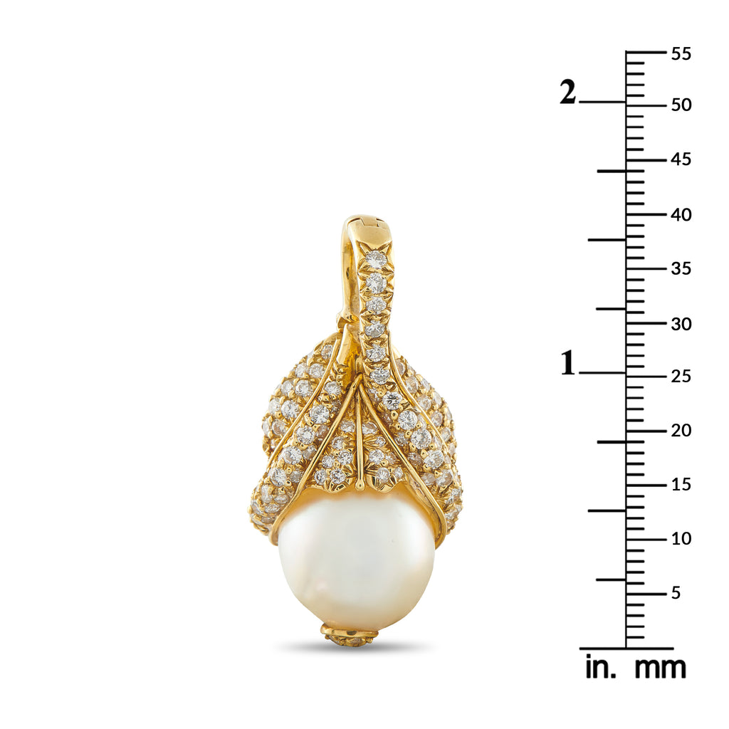 18K Yellow Gold 1.10ct Diamond and Pearl Pendant