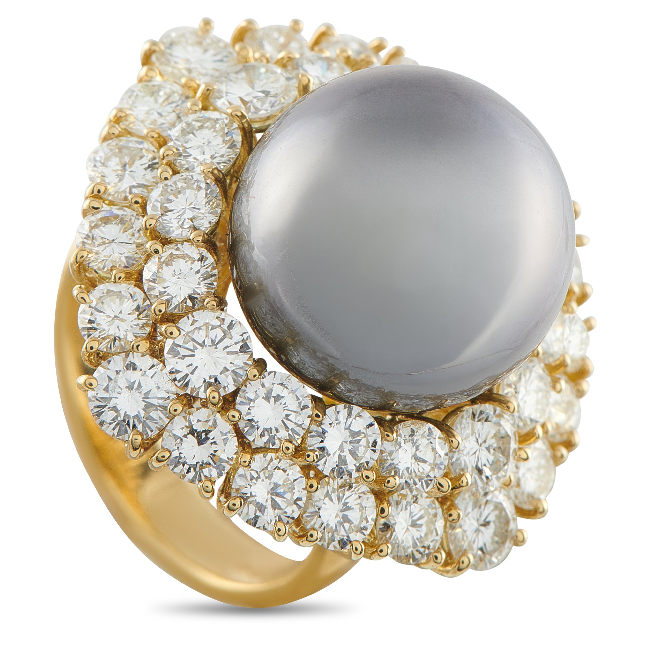 18K Yellow Gold 4.90ct Diamond and Pearl Ring