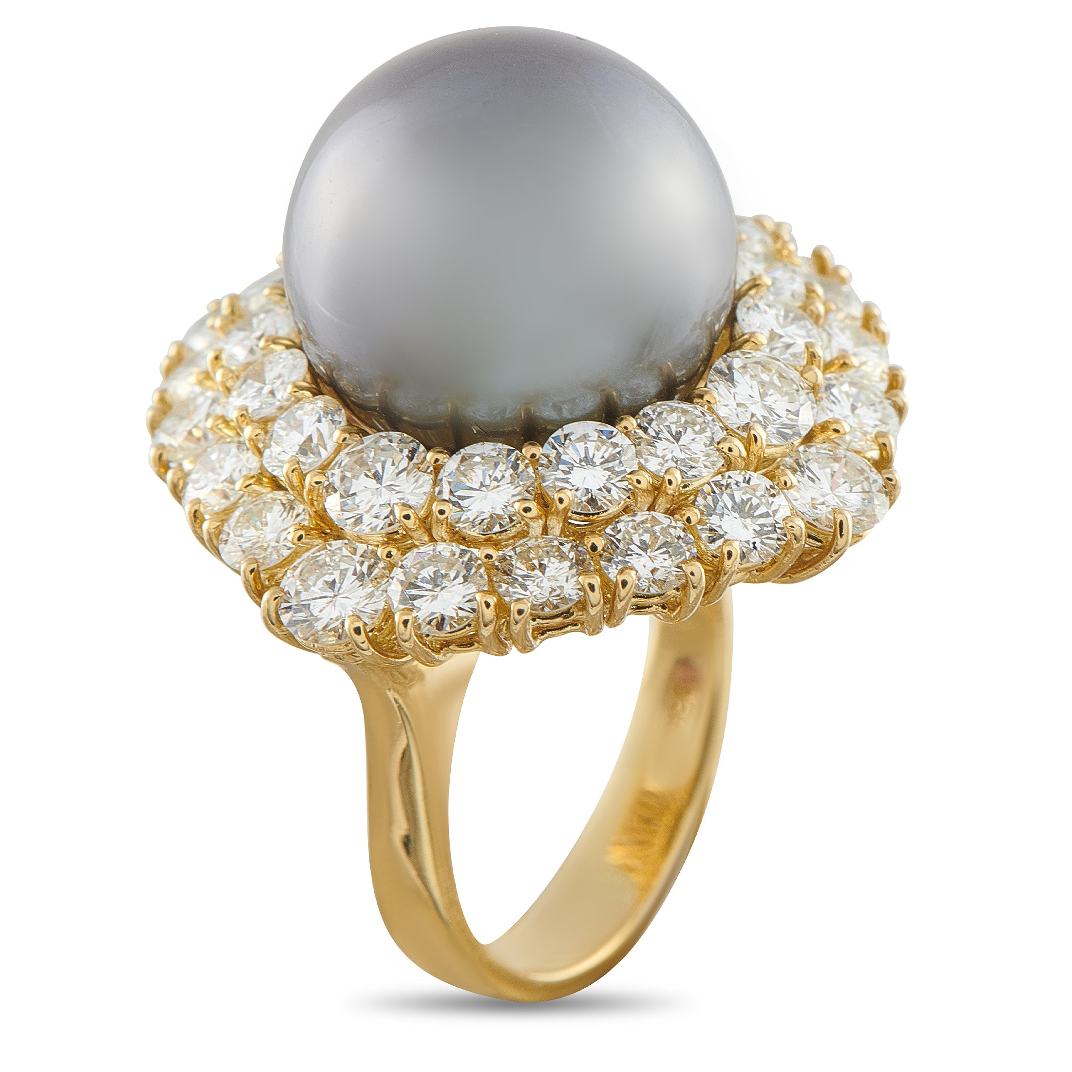 18K Yellow Gold 4.90ct Diamond and Pearl Ring