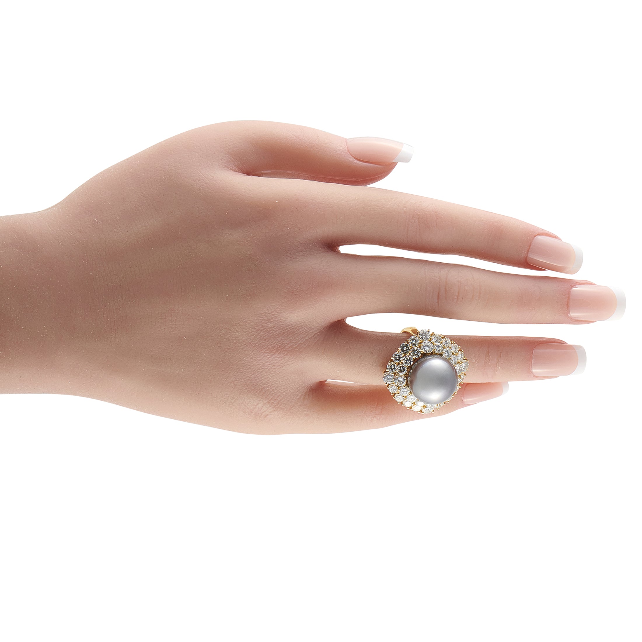 18K Yellow Gold 4.90ct Diamond and Pearl Ring
