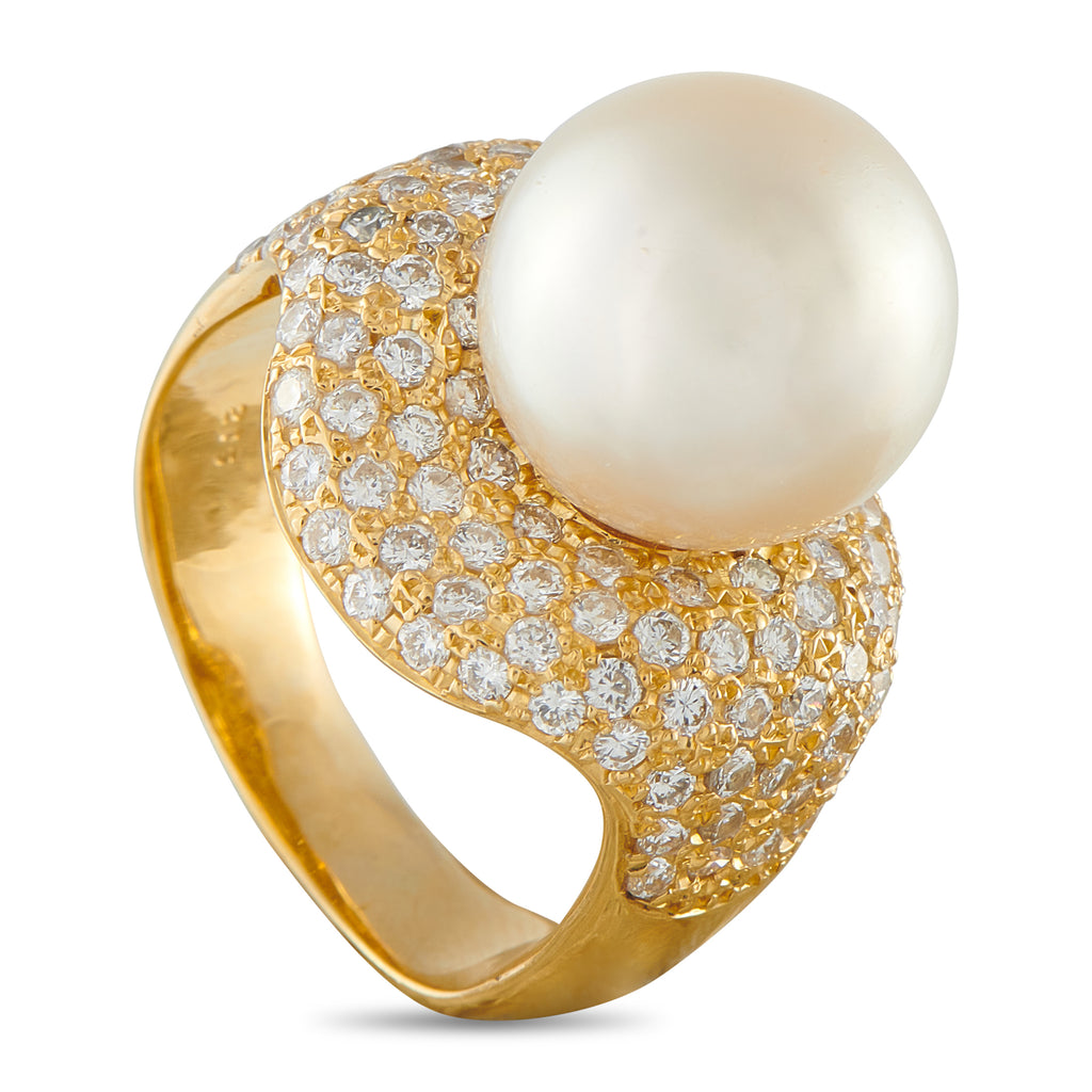 18K Yellow Gold 2.15ct Diamond and Pearl Ring