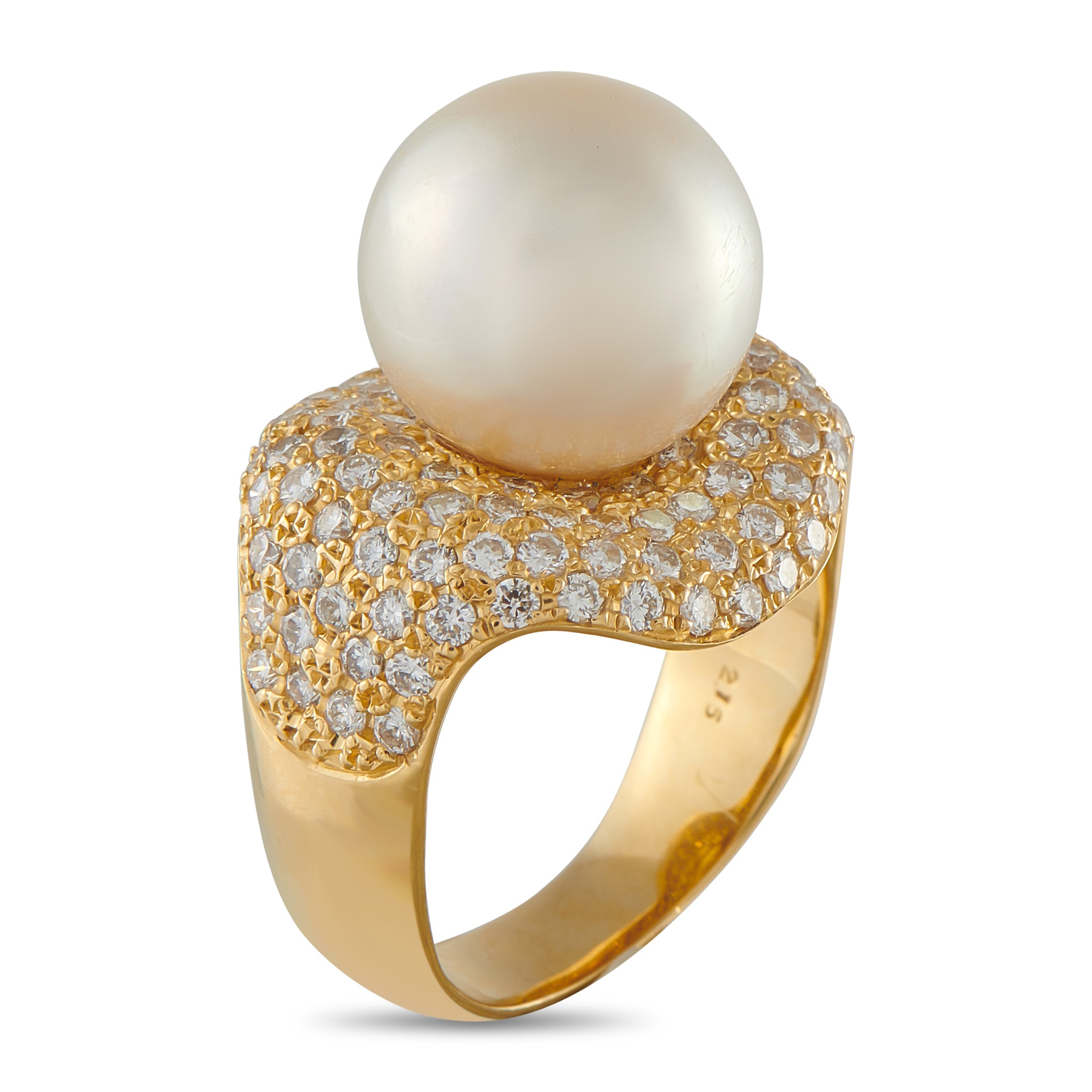 18K Yellow Gold 2.15ct Diamond and Pearl Ring