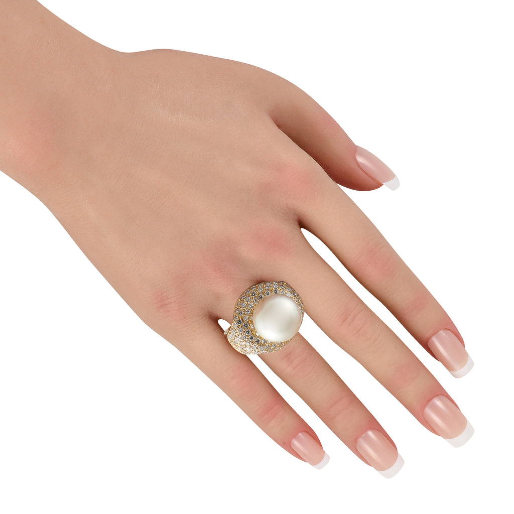 18K Yellow Gold 2.15ct Diamond and Pearl Ring