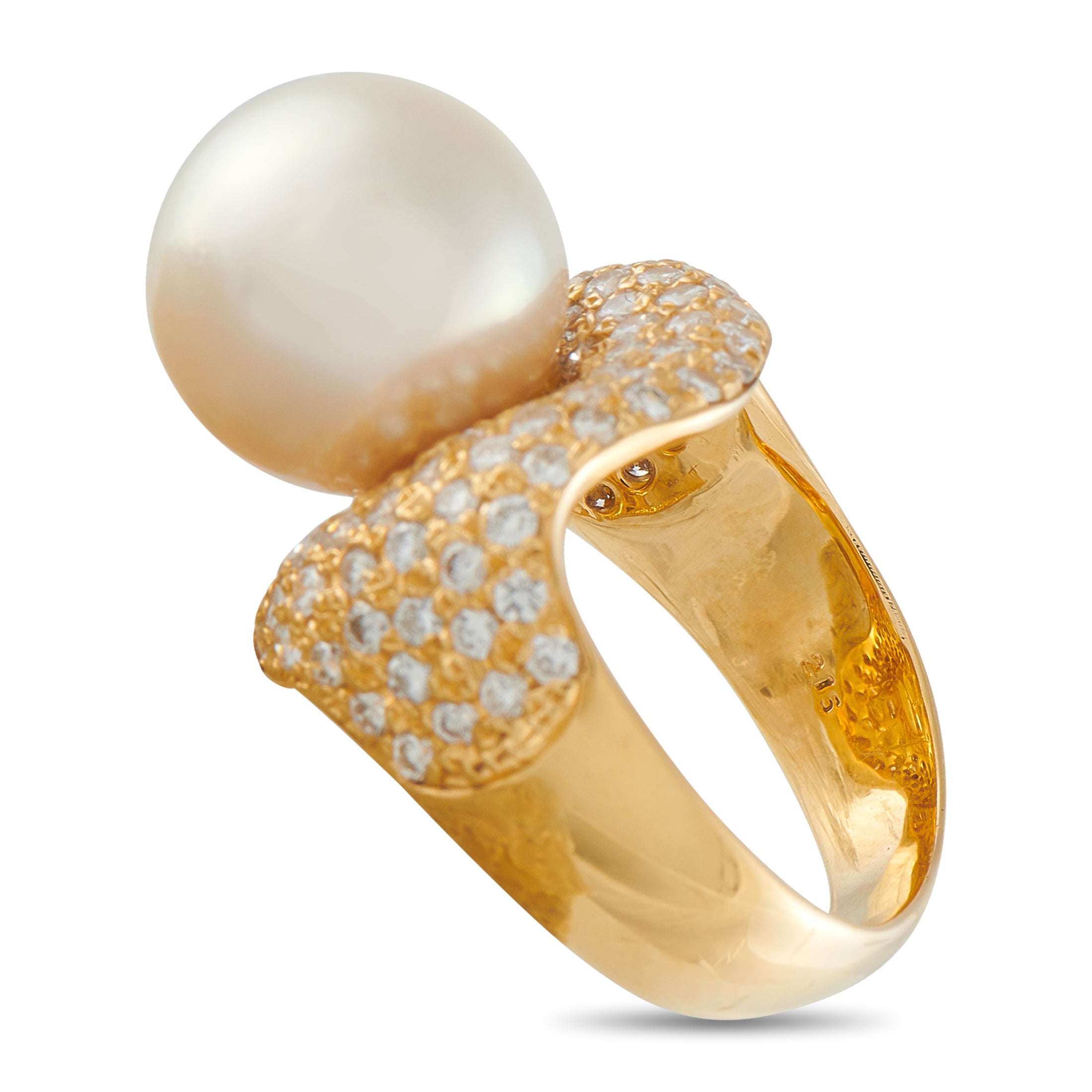 18K Yellow Gold 2.15ct Diamond and Pearl Ring