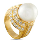 18K Yellow Gold 1.60ct Diamond and Pearl Ring