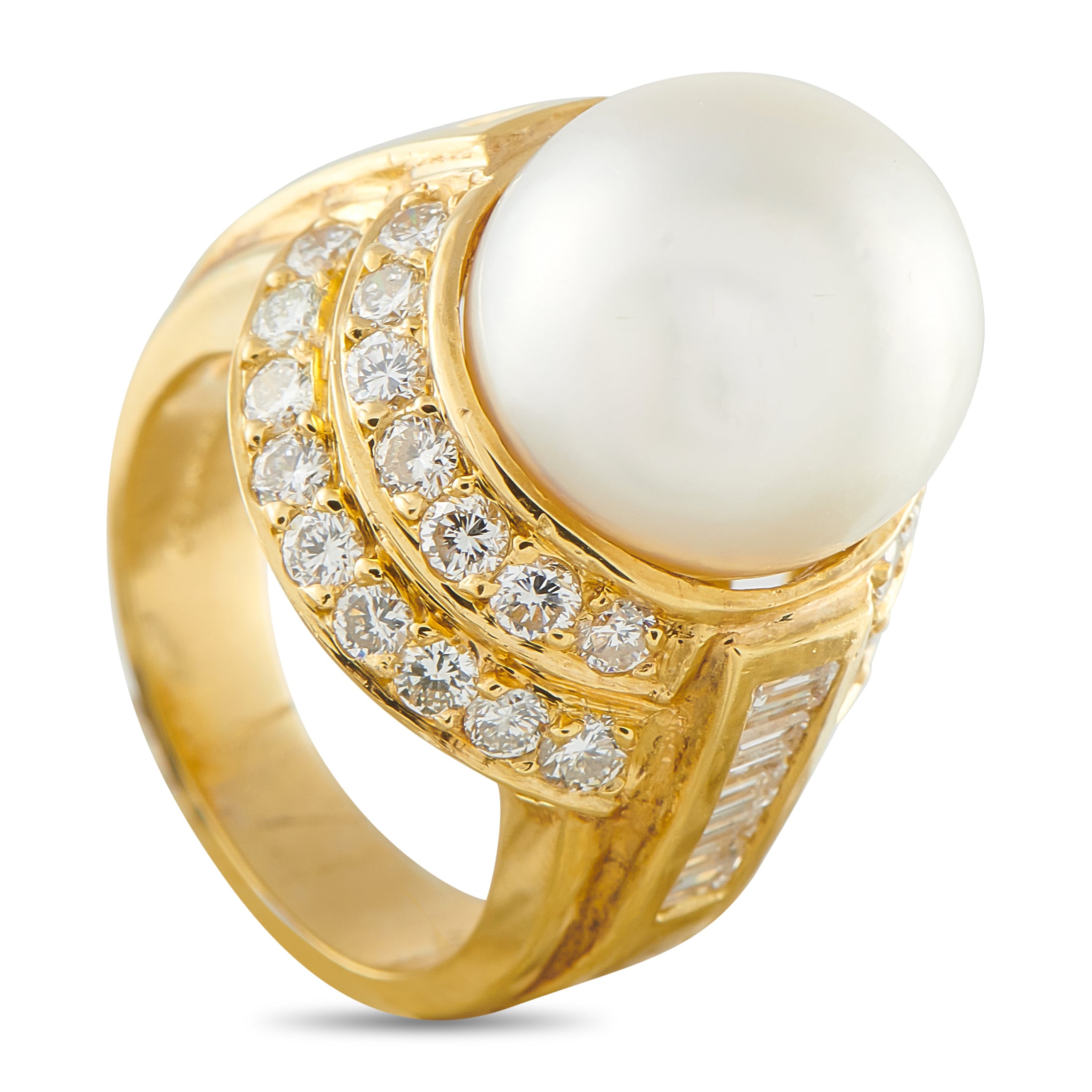 18K Yellow Gold 1.60ct Diamond and Pearl Ring