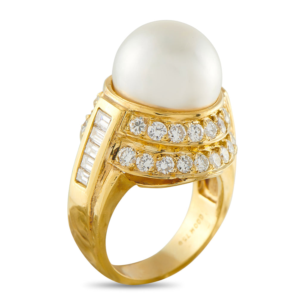 18K Yellow Gold 1.60ct Diamond and Pearl Ring