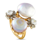 Antique 18K Yellow Gold 0.50ct Diamond and Natural Pearl Ring