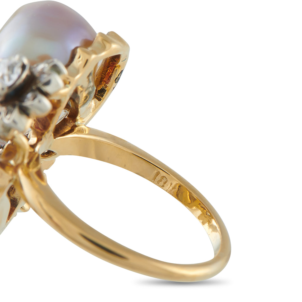 Antique 18K Yellow Gold 0.50ct Diamond and Natural Pearl Ring