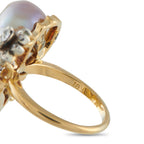 Antique 18K Yellow Gold 0.50ct Diamond and Natural Pearl Ring
