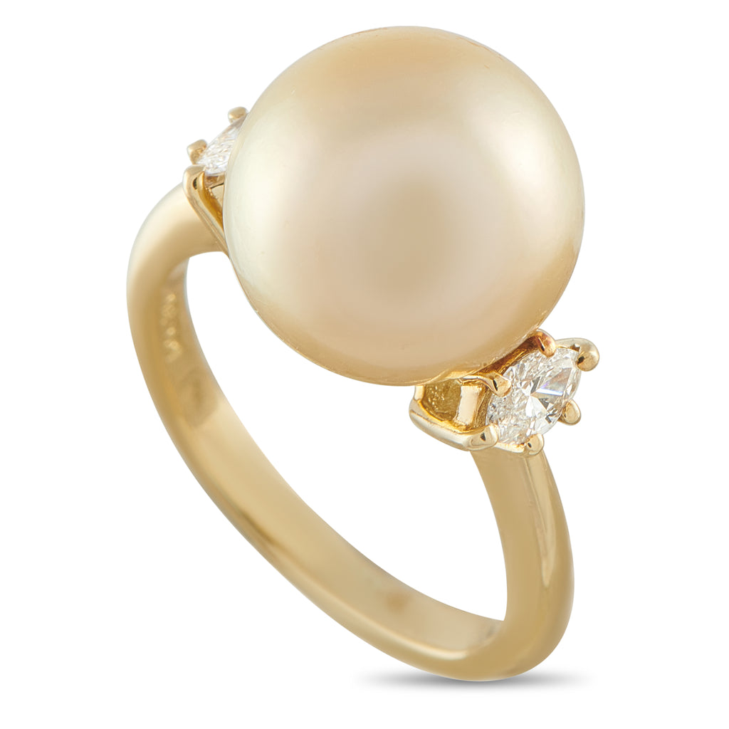 18K Yellow Gold 0.30ct Diamond and Pearl Ring