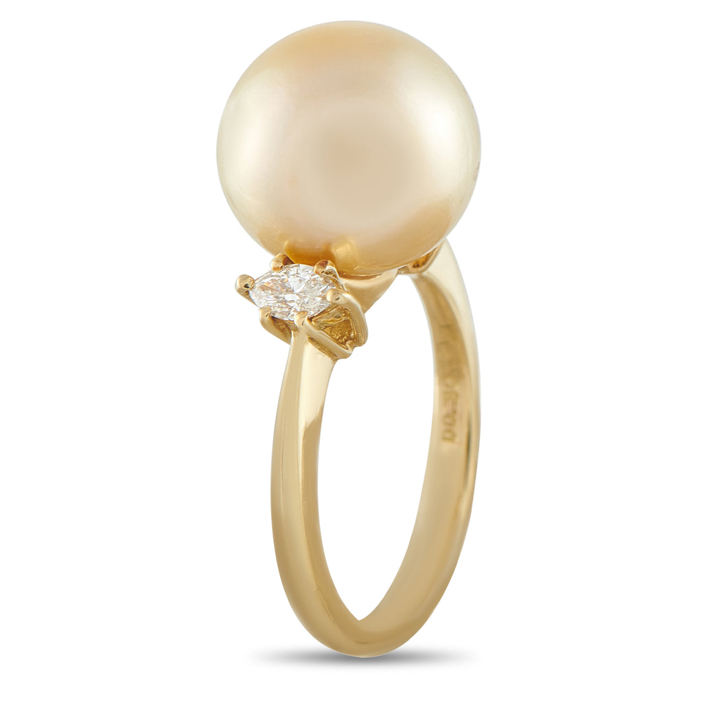 18K Yellow Gold 0.30ct Diamond and Pearl Ring