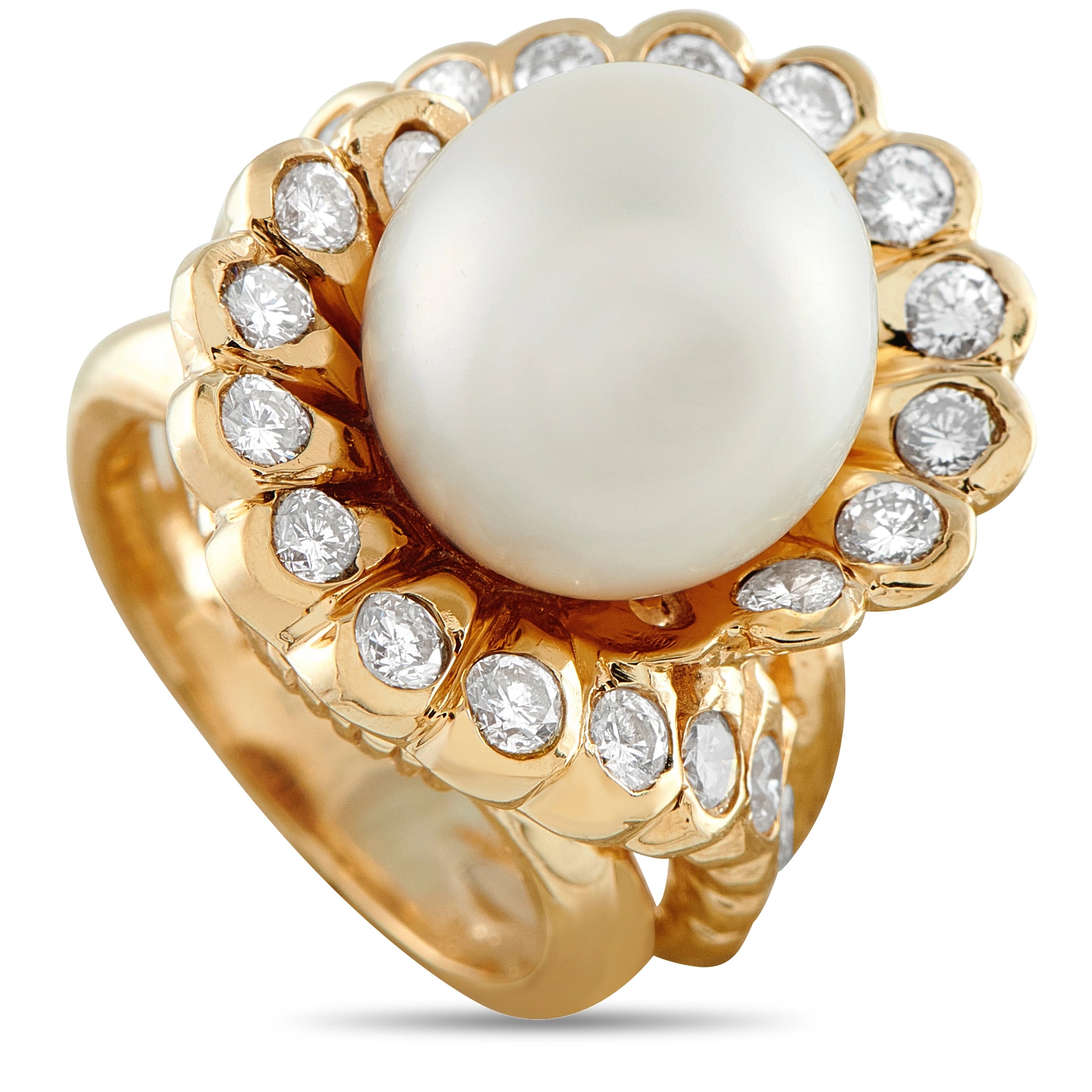Exclusive  18K Yellow Gold 1.25ct Diamond and Pearl Ring