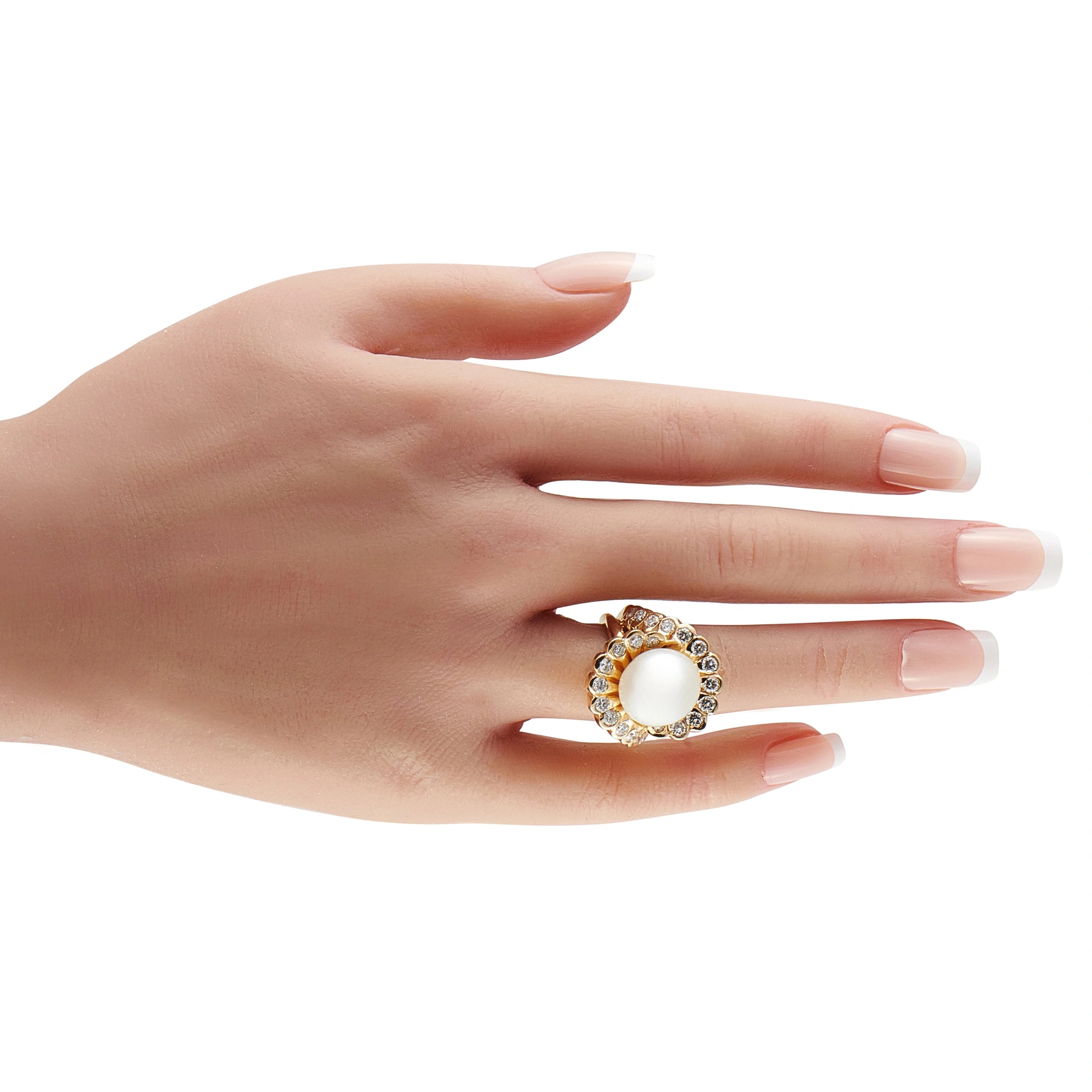 18K Yellow Gold 1.25ct Diamond and Pearl Ring