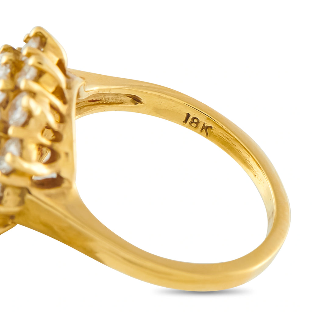18K Yellow Gold 1.0ct Diamond and Pearl Cluster Ring