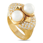 18K Yellow Gold 0.46ct Diamond and Pearl Ring