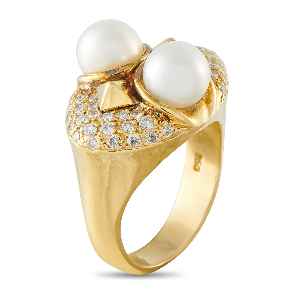 18K Yellow Gold 0.46ct Diamond and Pearl Ring