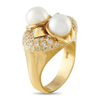 18K Yellow Gold 0.46ct Diamond and Pearl Ring