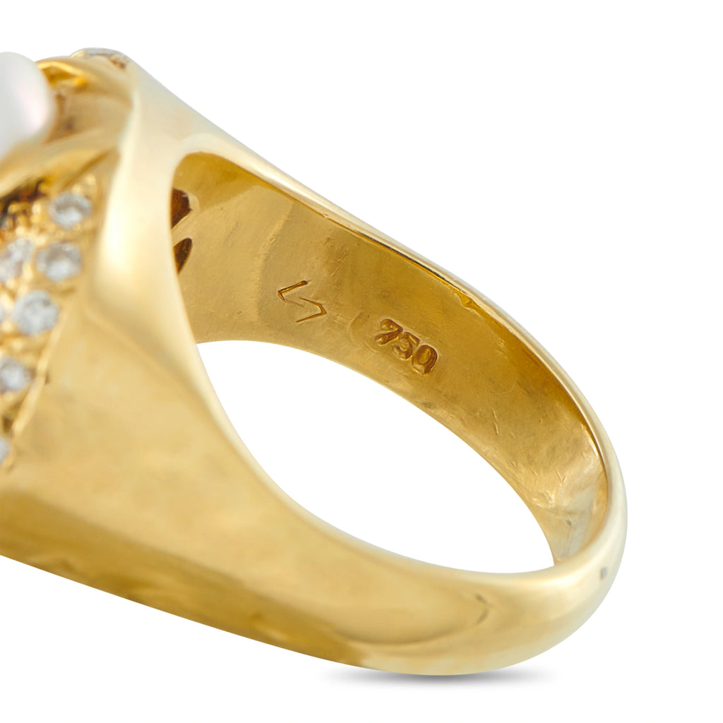 18K Yellow Gold 0.46ct Diamond and Pearl Ring