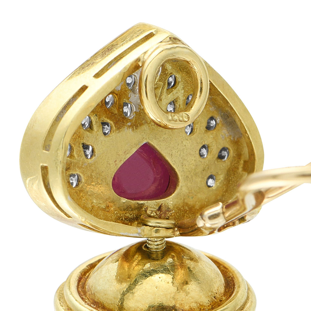 Exclusive 18K Yellow Gold 1.0ct Diamond, Ruby, and Pearl Clip-On Earrings