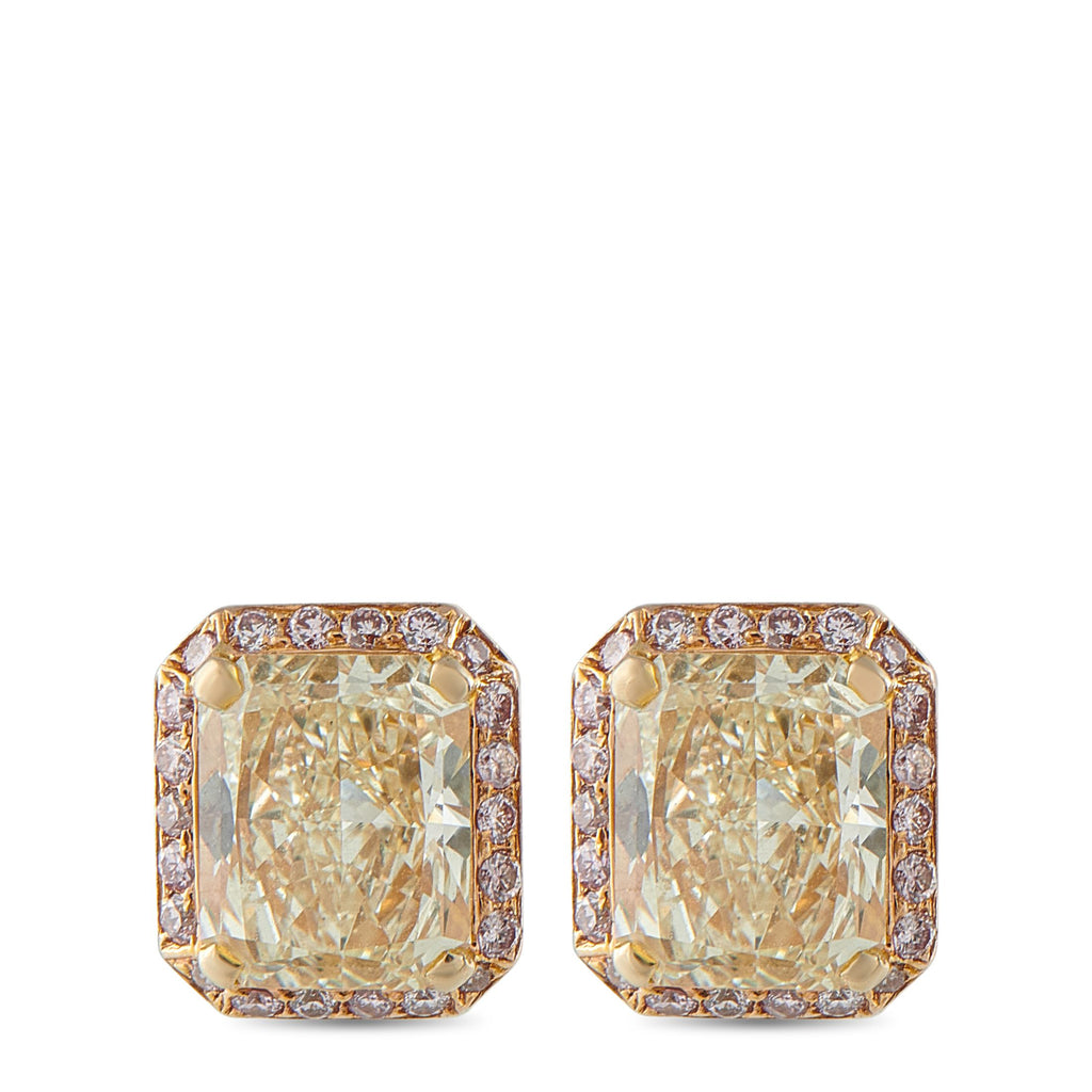 18K Yellow Gold 3.05ct Diamond and Pink Diamond Earrings - These breathtaking earrings are ideal for anyone who appreciates quiet luxury. Diamond center stones totaling 2.70 carats wit