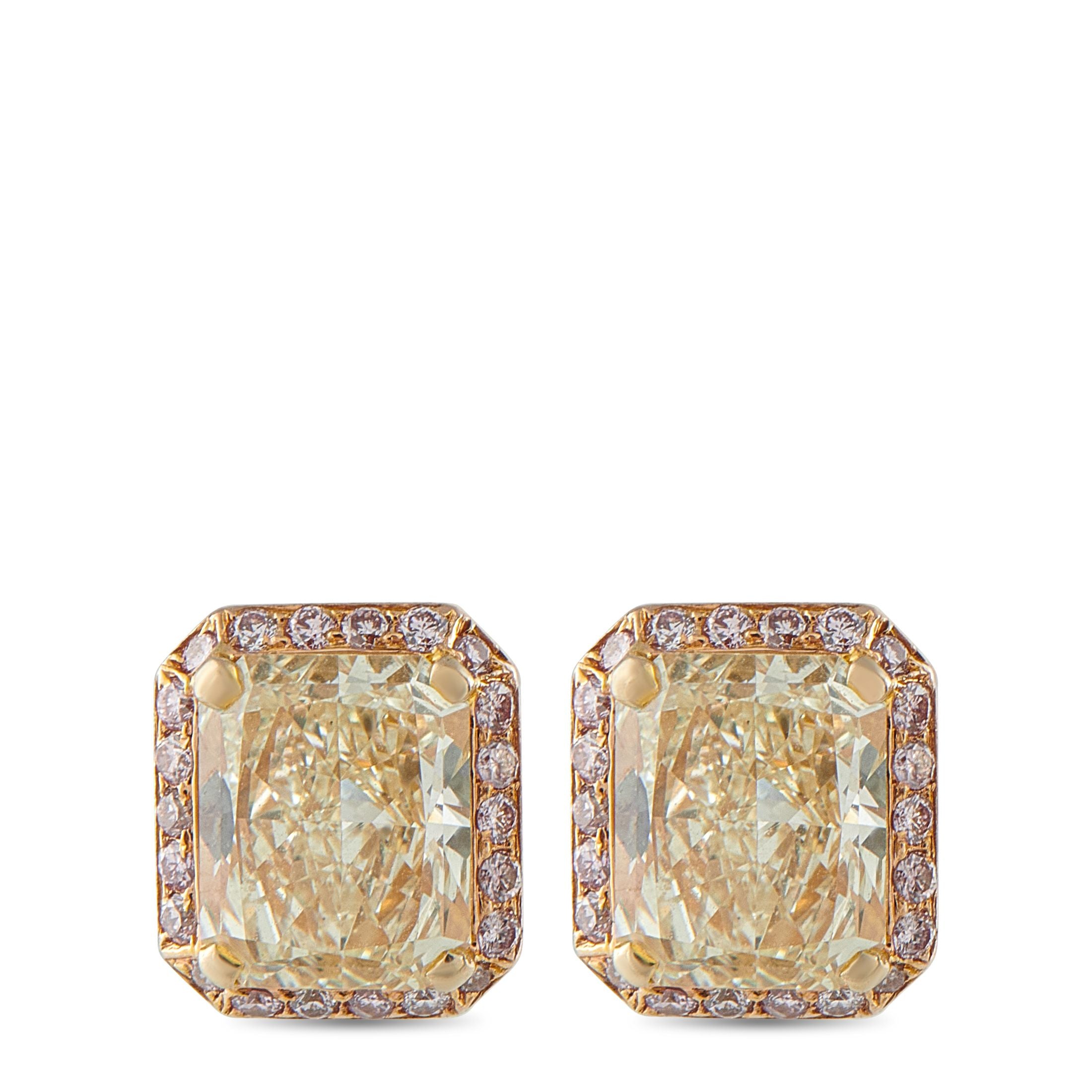 18K Yellow Gold 3.05ct Diamond and Pink Diamond Earrings - These breathtaking earrings are ideal for anyone who appreciates quiet luxury. Diamond center stones totaling 2.70 carats wit