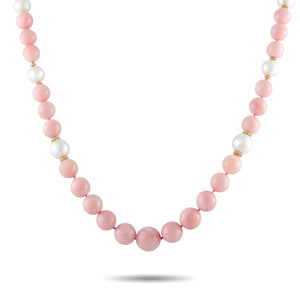 18K Yellow Gold 2.0ct Diamond and Pink Opal Necklace